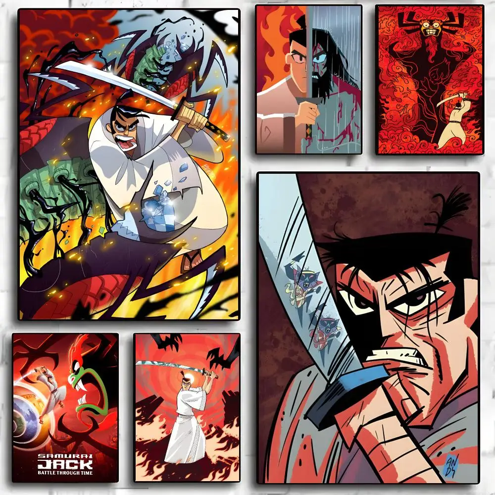 Cartoon S-Samurai Jack Poster, wasserfester Wandaufkleber für Wohnzimmer, Schlafzimmer, Bar, Vintage-Dekoration, hochwertiger Druck, Geschenk