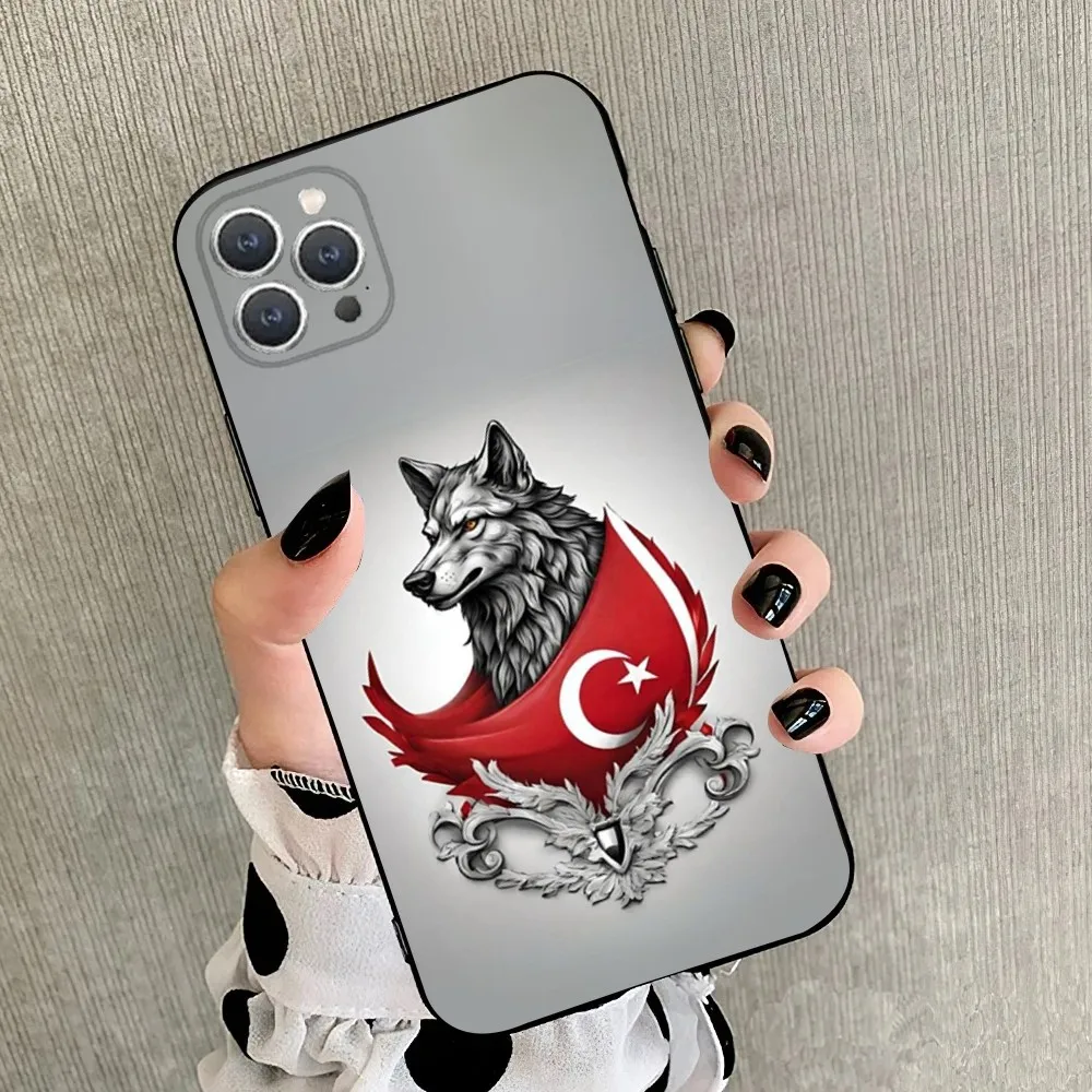 Turk Wolf Turkey Flag  Phone Case For iPhone 15,14,13,12,11,Plus,Pro Max,XS,X,XR,SE,Mini,8,7 Soft Silicone Black Cover