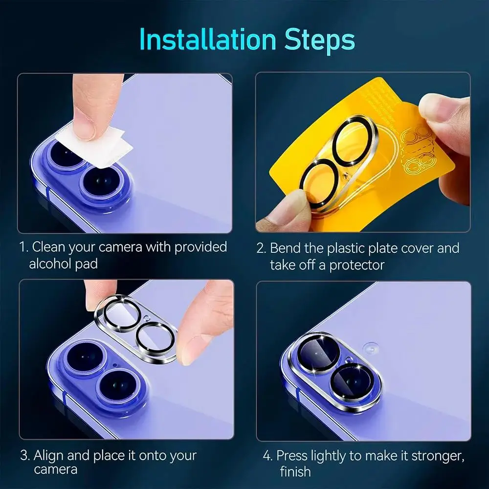 3PCS Tempered Glass Camera Lens Protectors for IPhone 16 ProMax/16 Pro/16 Plus/16 HD Clear Waterproof Lens Protective Films