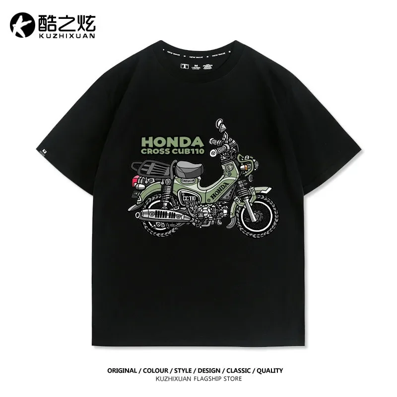 هوندا شبل تعديل دراجة نارية نادي طباعة الأمريكية الرجعية عارضة قصيرة الأكمام الصيف القطن تي شيرت #3