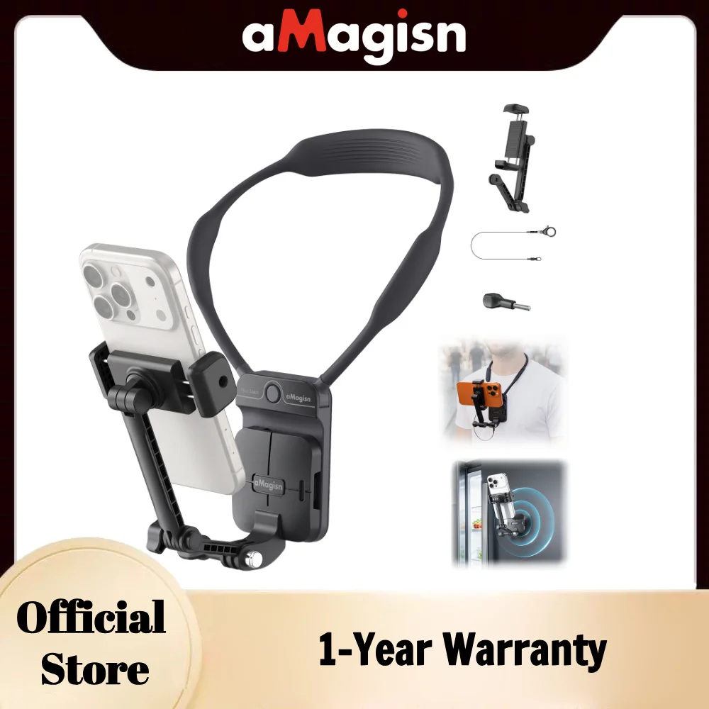 aMagisn 2 in 1 Neck Mount Hands Free POV Phone Holder Camera Chest Mount for iOS Android iPhone 18 17 Samsung Galaxy Smartphone