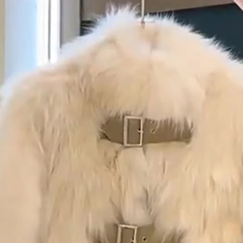 Veste en fausse fourrure de renard pour femme, manteau en peluche à col montant, élégant, boucle en cuir, vêtements d'extérieur de luxe, mode automne hiver