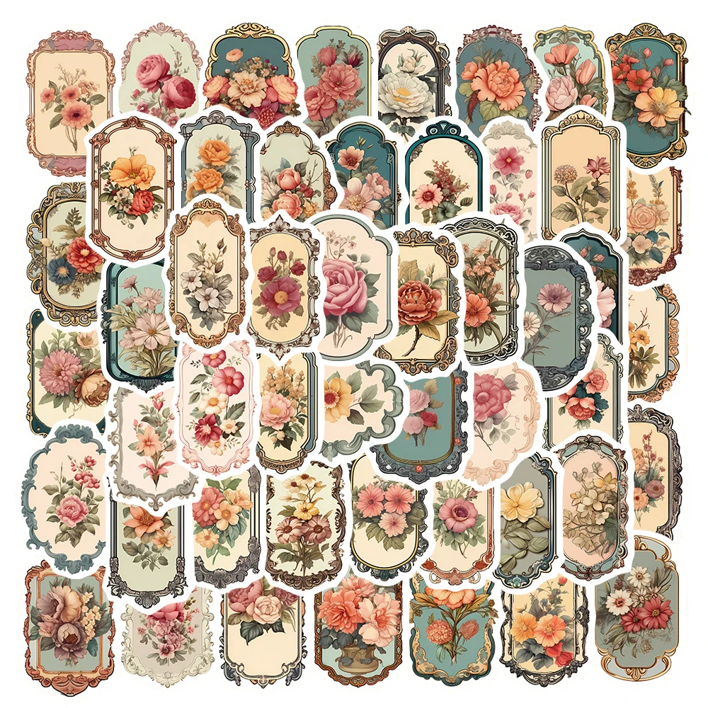 10/30/50pcs Vintage Flower Mirror Graffti Stickes Retro Decals DIY Laptop Phone Notebook Diary Decoration Sticker for Kids Toys