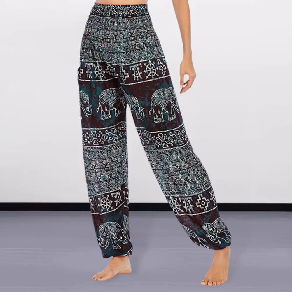 

Wide-leg Elastic Waist Pants Loose-fit Bottoms Thai Elephant Print Harem Yoga Pants with Pockets for Women Wide-leg for Vacation