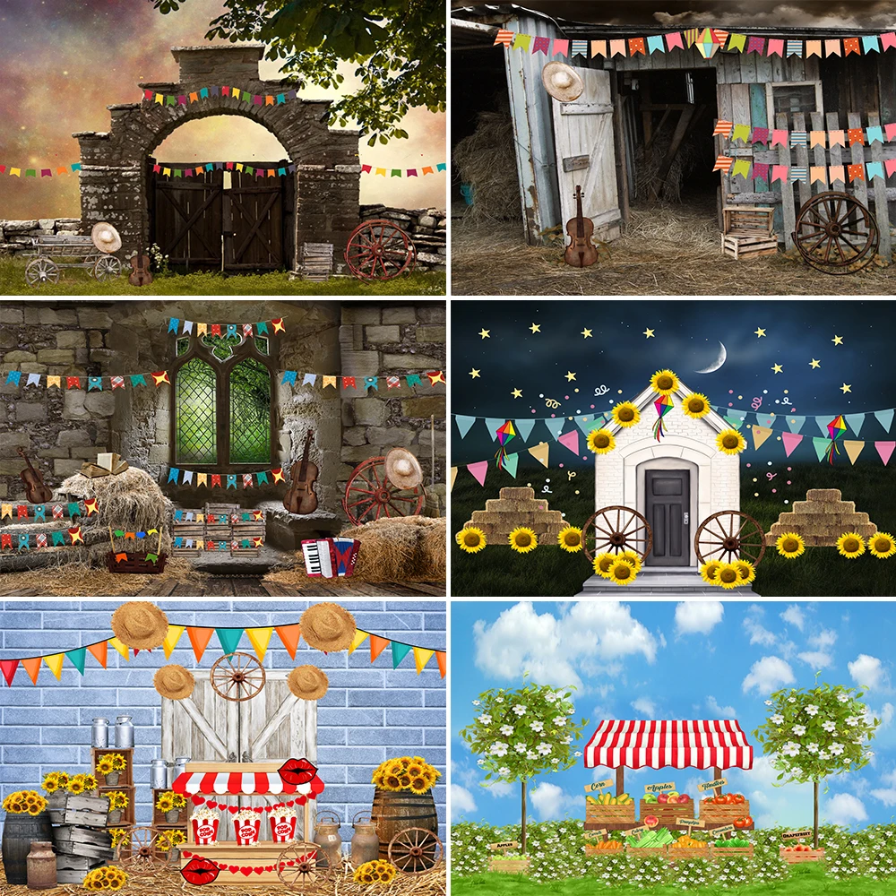 

Bonvvie Photography Backdrop Cartoon Farm Haystack Newborn Baby Birthday Party Decoration Banner Background for Photo Studio