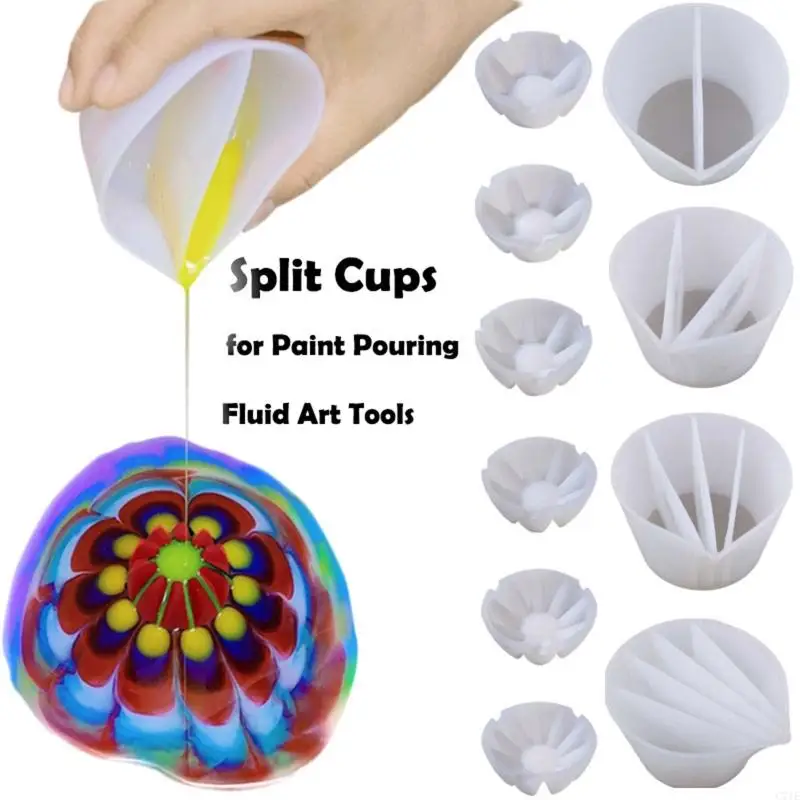 C71E Silicone Split Cup 2/3/4/5 Chambers Reusable Silicone Pouring Divided Cups10Pcs/set for Fluid Art Acrylic Paint Resin