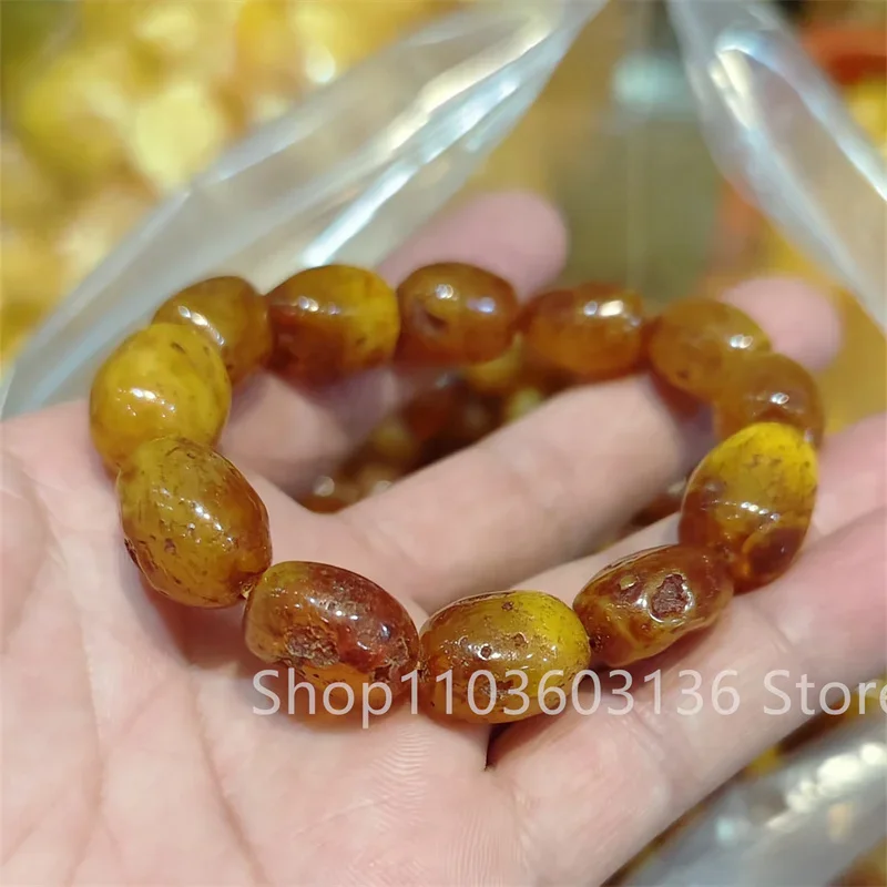 Raw Amber Bracelet Women Trendy Irregular Piebald Diy Bead Bangles Baltic Tumbled Stone Healing Gemstone Jewelry Bracelets