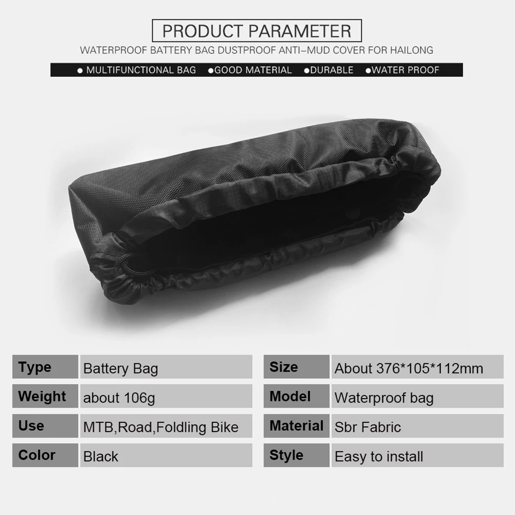 EBike Battery Dust Proof Anti mud Cover Bag for Hailong, Waterproof and Practical, Tarp Material, Protect Your Battery