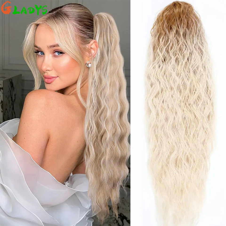 

Волна воды, хвост на шнурке, 26 дюймов, Ombre, светлый хвост, наращивание волос, глубокая волна, хвост, синтетические волосы для афро-девочек