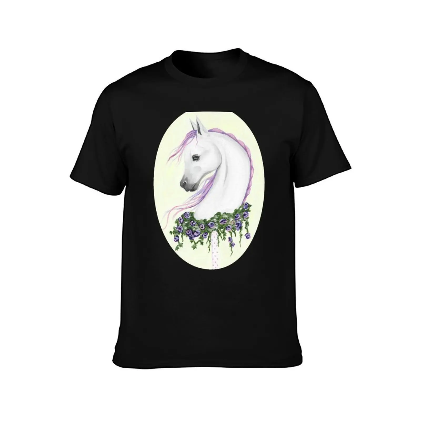 Hobby Horse: Grey Arabian T-Shirt, Summer Casual Cotton Tee, Oversized Streetwear Tops, Vintage Graphic Print, Unisex Men Women