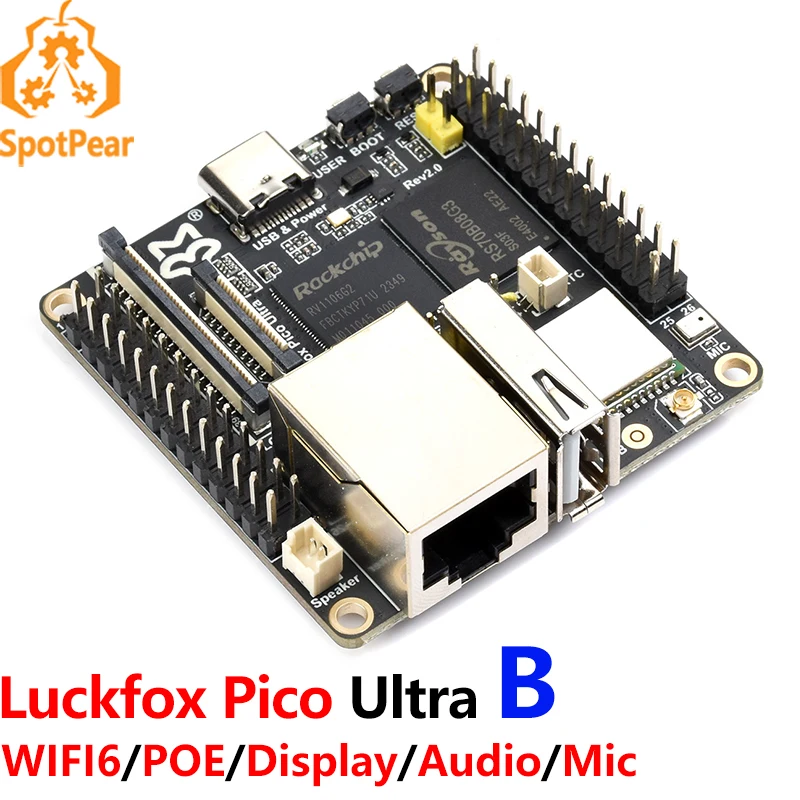 Luckfox Pico Ultra B OnBoard EMMC-8GB Mic Option WiFi6 /PoE RV1106G2 With Audio and Display Port