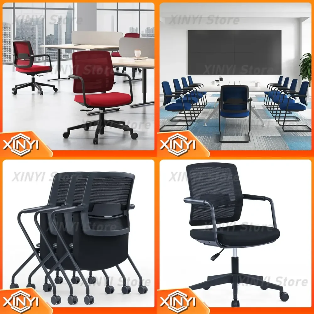 Black Breathable Mesh Bow Quad Chair for Office Computer Staff Training Conference Chair with Waist Support and Armrest