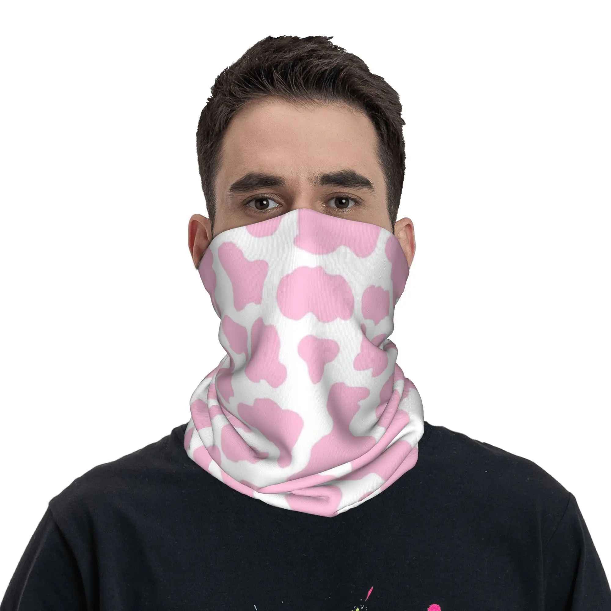 

Pink strawberry cow print aesthetic pattern Bandana Neck Gaiter Printed Magic Scarf Headwear Cycling For Men Women Adult