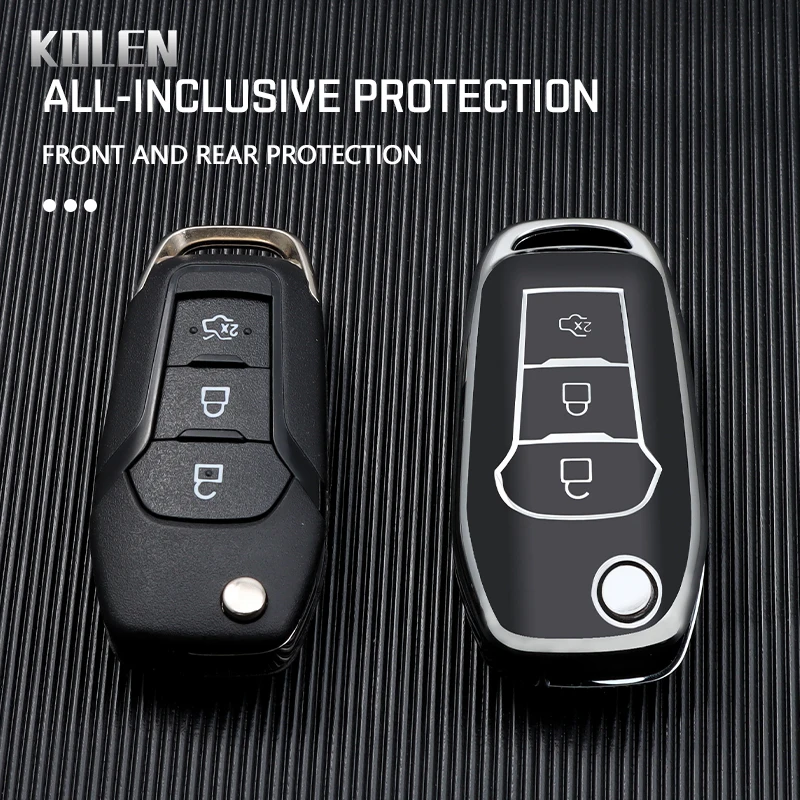 TPU Car Flip Key Case Cover Shell Fob Keychain For Ford Fusion Fiesta Escort Mondeo Everest Ranger Figo Ecosport MK8 Kuga F150