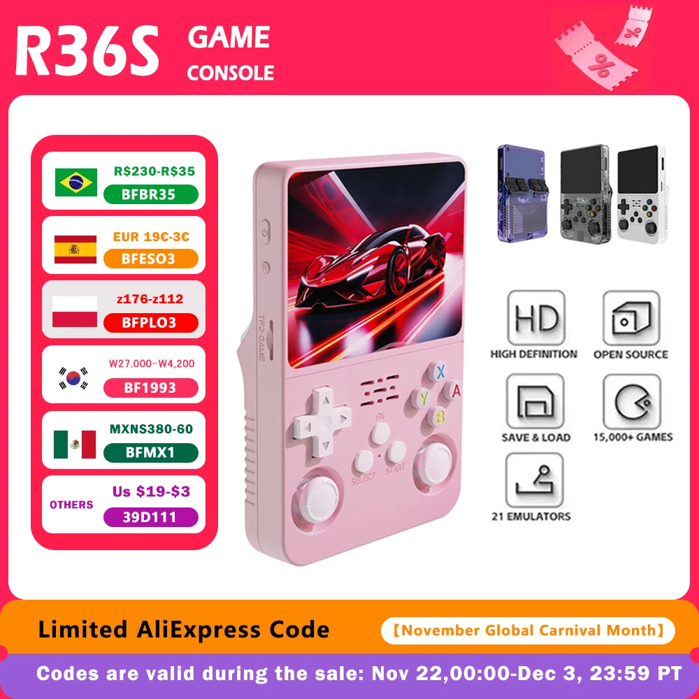 R36s new handheld game console open source Linux 3.5-inch IPS screen handheld 128GB video player Xmas Gift