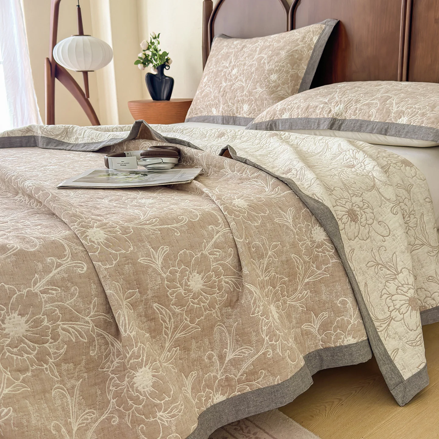 Jacquard Cotton Linen 3-Layer Gauze Throw Blanket Bed Cover Towel Quilt A-Class Pure Cotton All-Season Cotton Blanket