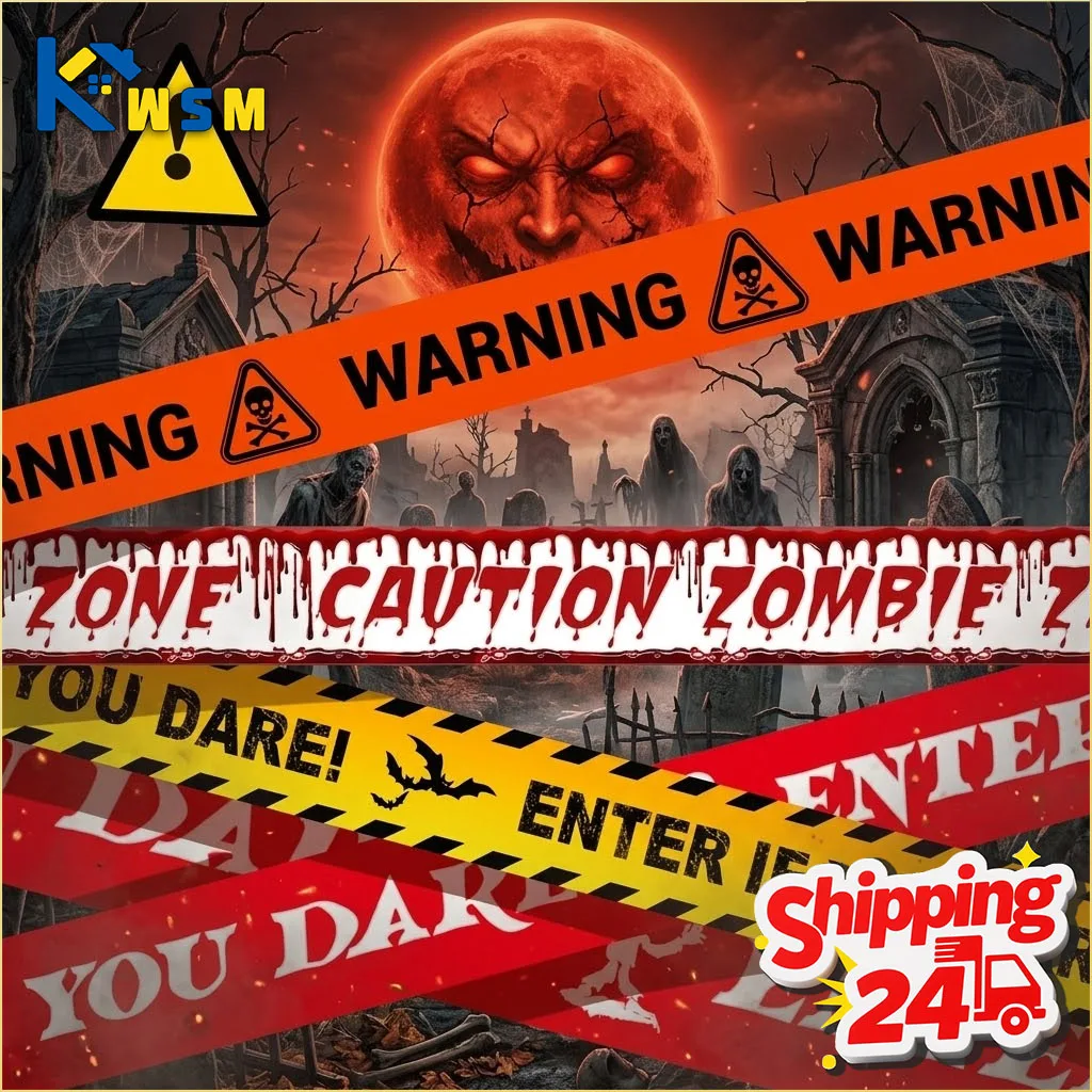 1-10 Rollen Halloween-Warnband, Gefahrenwarnung, Absperrband, Sicherheitslinie für die Dekoration von Außenbereichen, Szenenrequisiten, gruselige Partyzubehör