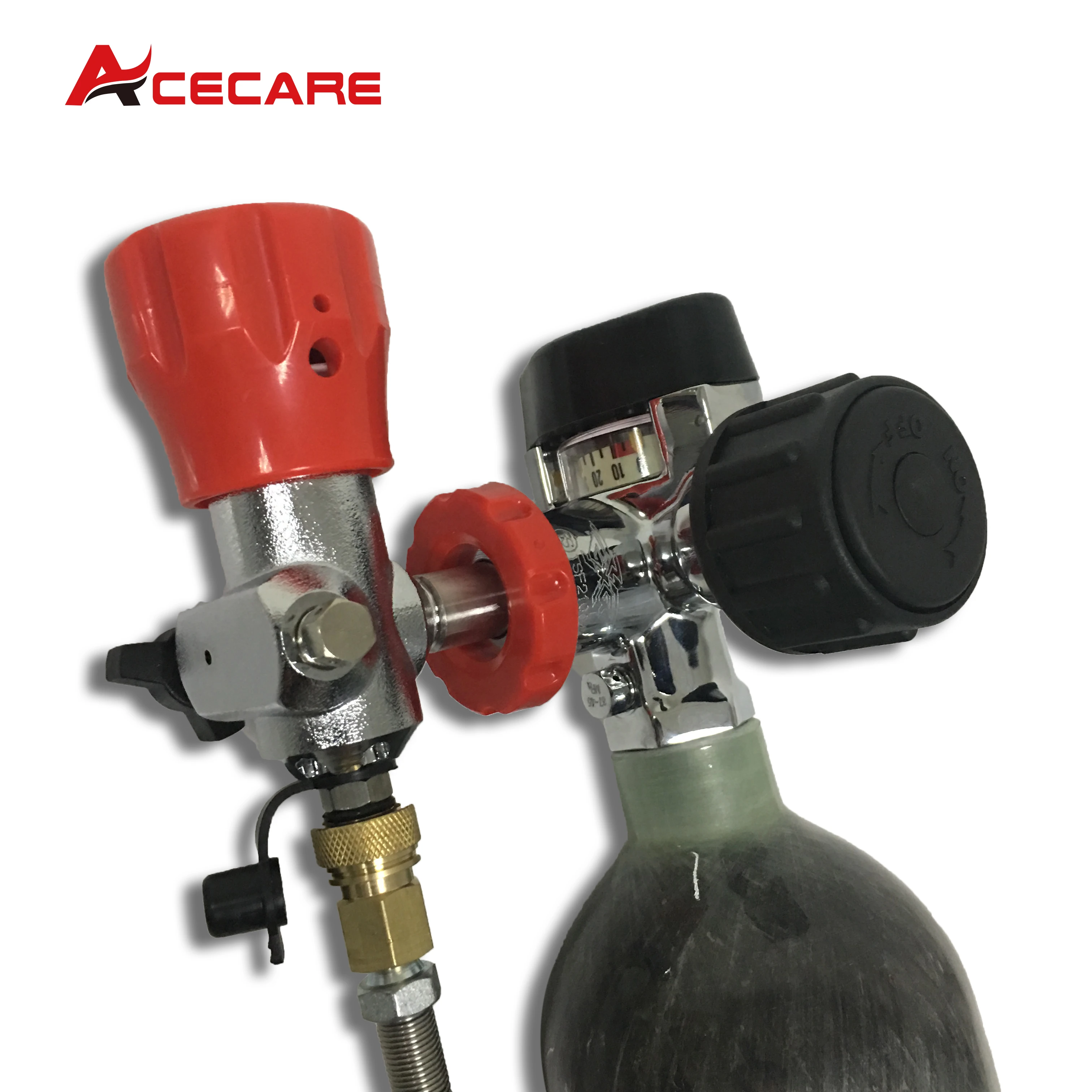 ACECARE 4500psi 300Bar 2L Carbon Fiber Cylinder High Pressure Fill Station Tank with Regulator Gauge Scuba Diving Thread M18*1.5