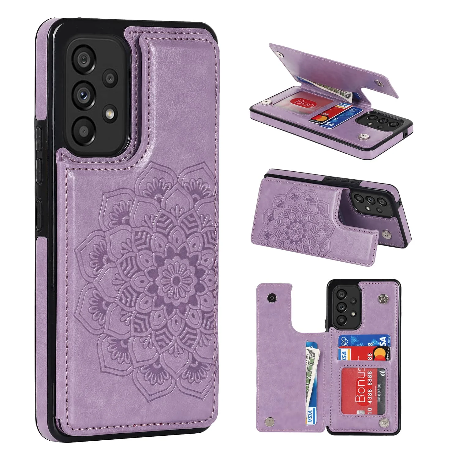 

Suitable for Samsung Galaxy A14 A15 A16 A21 A25 A36 A42 A52 A56 A73 Case with Card Holder, Flower Magnetic Buttons Wallet Case