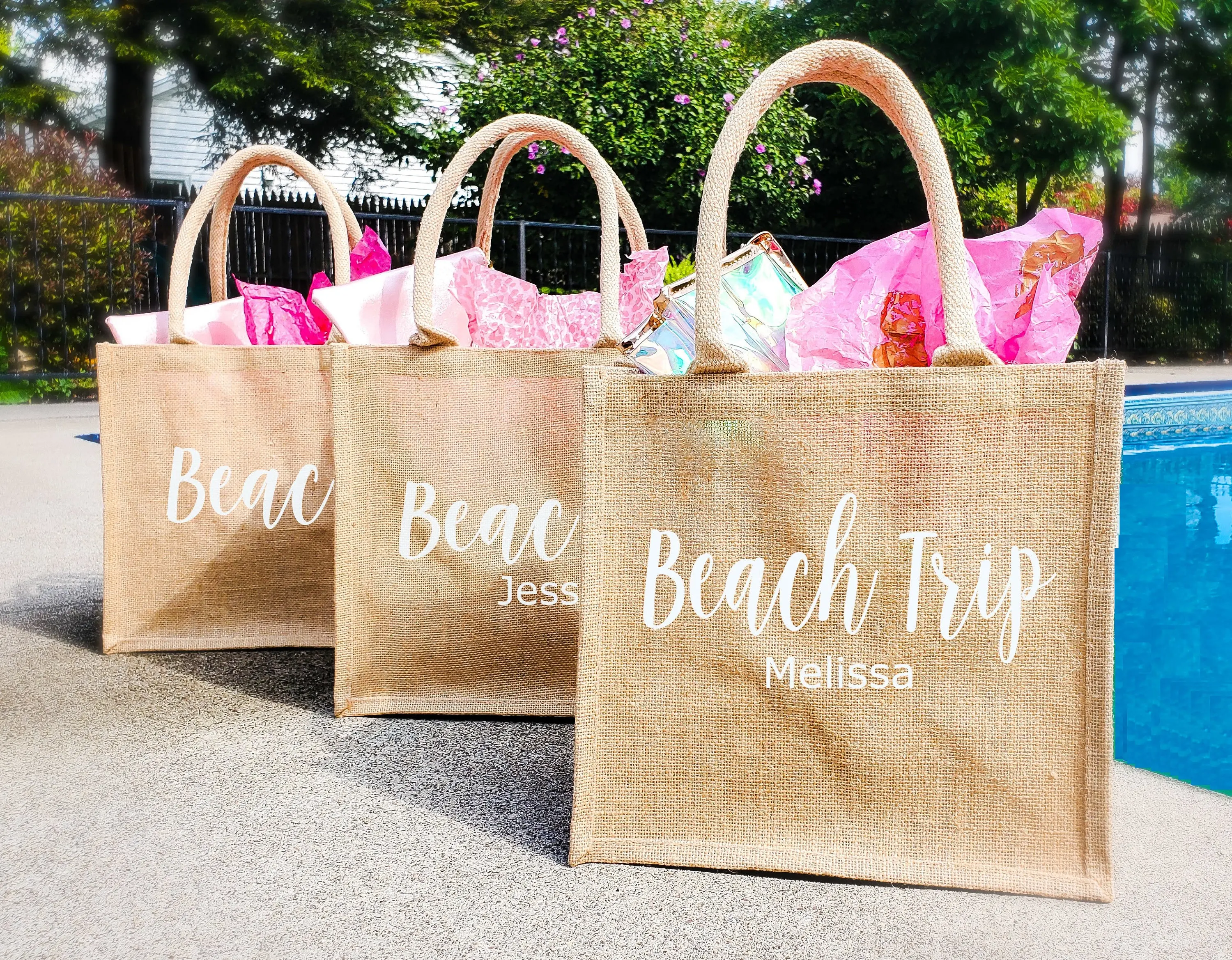 Personalized Beach Bag Bridesmaid Beach Bag Custom Name jute bag Burlap Bags Reusable Shopping Storage Handbag Bachelor party