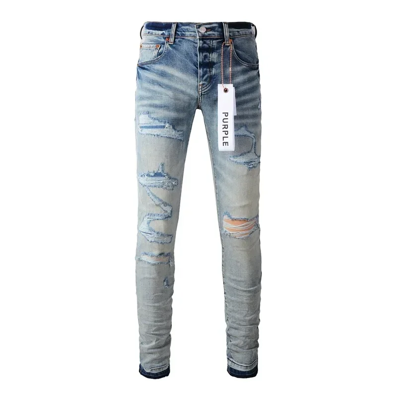 Purple Brand jeans with distressed hole patches Fashion high quality Repair Low Rise Skinny Denim pants 28-40 size