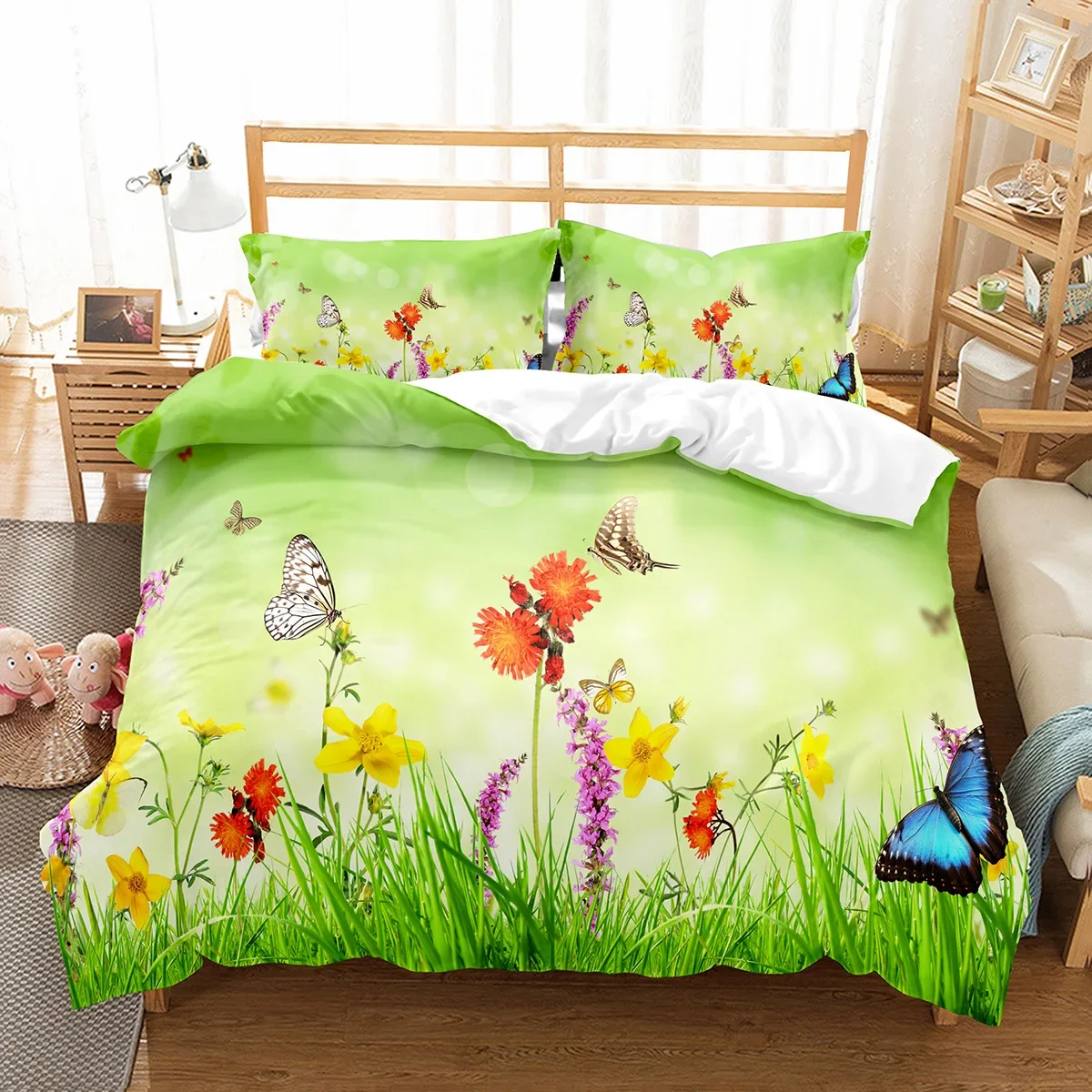 Butterfly And Flower Duvet Cover Girls Floral Bedding Set Microfiber Garden Flowers Theme Quilt Cover Set Single Twin King Size