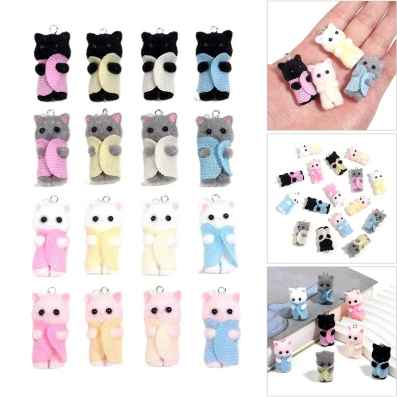 Cat Shaped Keychain Pendant Cartoon Animal Keyrings Fashionable Flocking Key Pendants Charm Jewelry for Backpacks and Phone