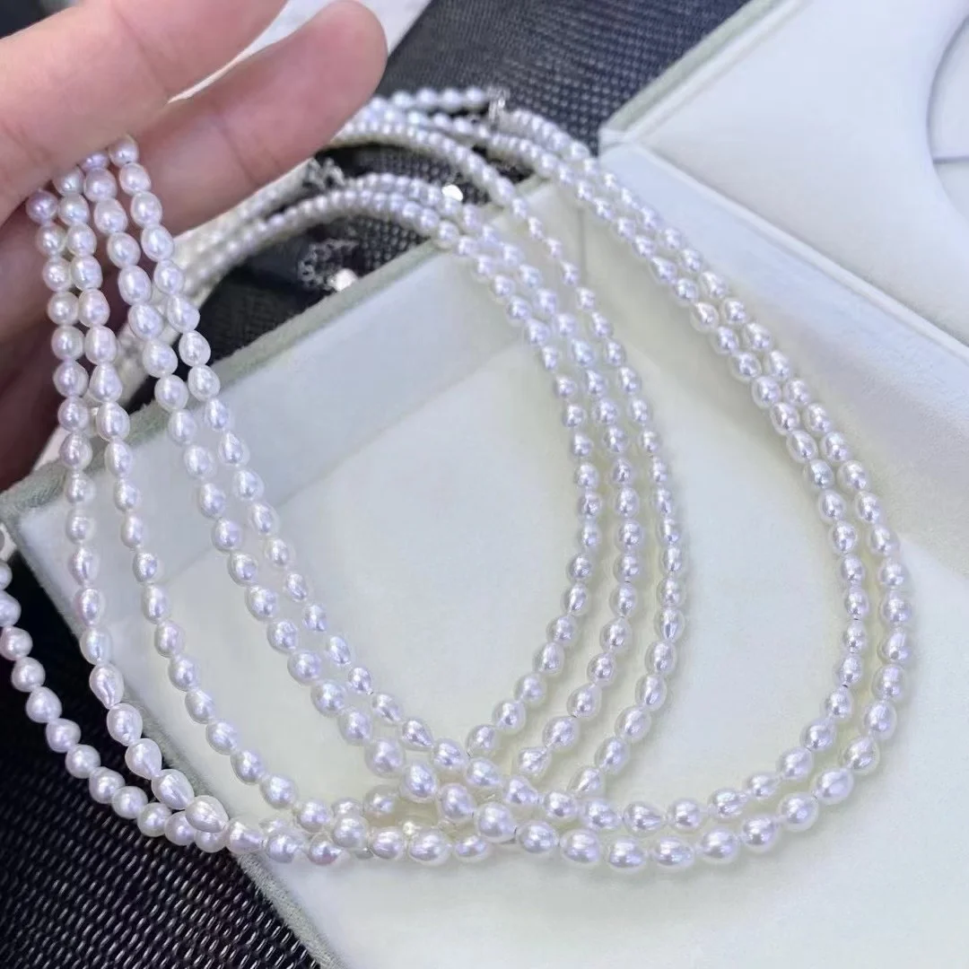 

Certificated 3.5MM Natural Freshwater Pearl Necklace Tiny Rice Pearl Bead Choker Aurora Luster Minimalist Layered Jewelry Bijoux