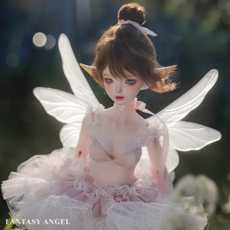 1/4 Daphne Pink Princess BJD Doll LDS Body with Flower Magic Elf EAR Connected Transparent Wing Fairy Girll Ball Jointed Dolls