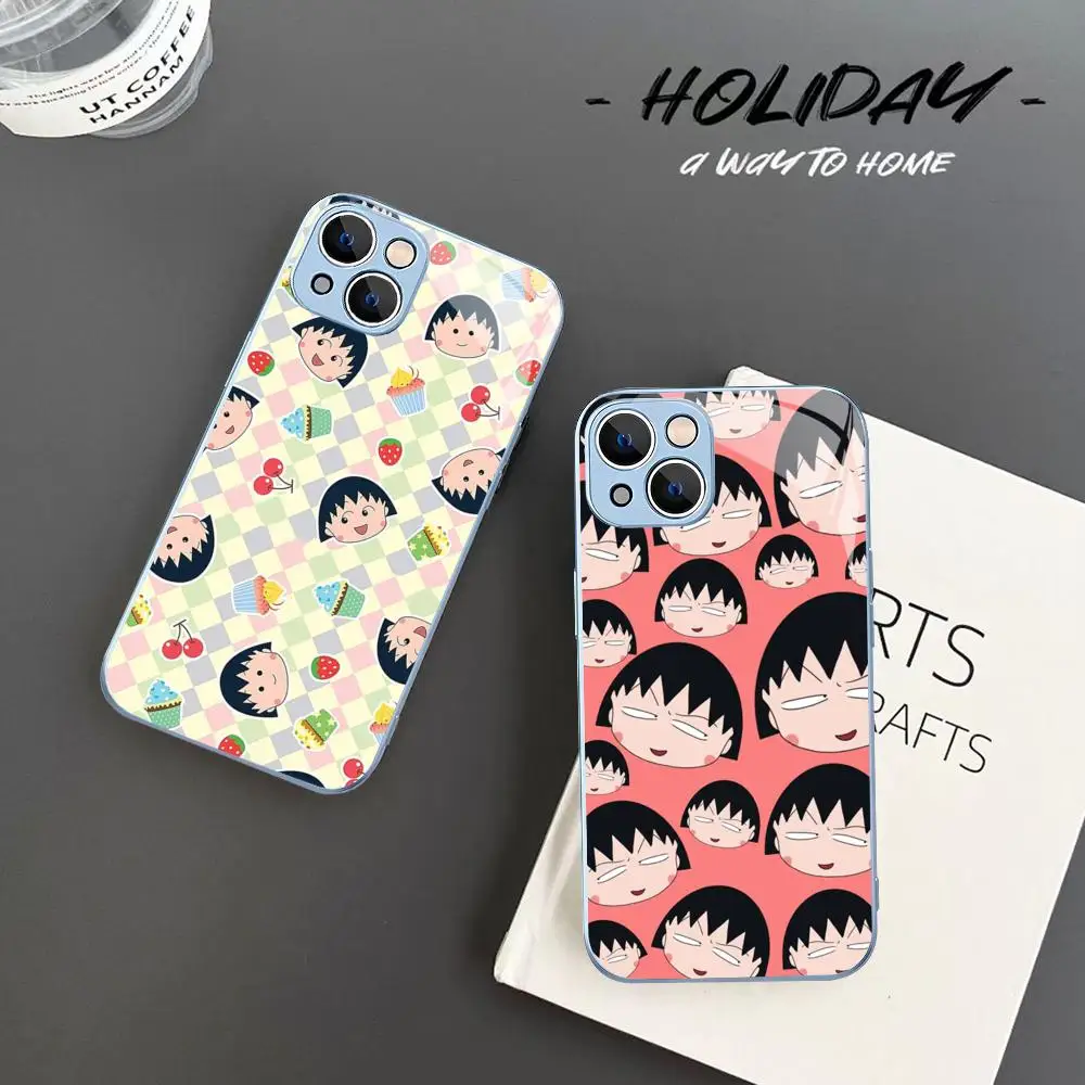 Catoon Chibi Maruko Chan Phone Case Tempered Glass For iphone 14 13 12 11 Pro Mini XS MAX 14Plus X XS XR Cover