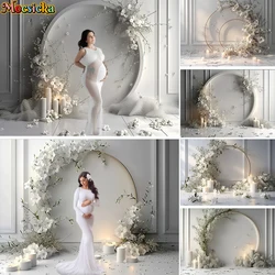 Mocsicka Photography Background Indoor White Circle Floral Wedding Maternity Adult Portrait Decor Backdrop Photo Studio