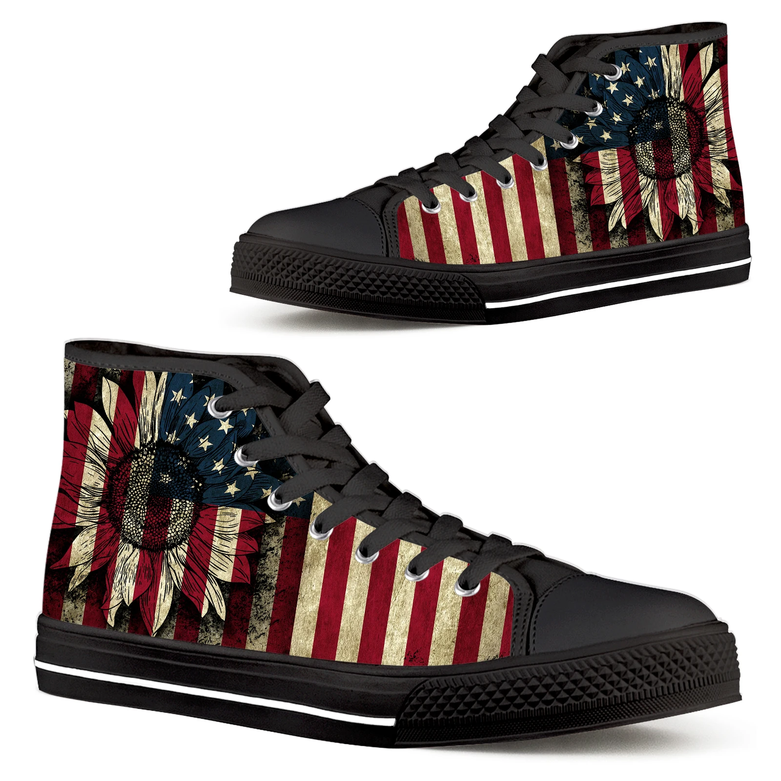 

ELVISWORDS Shoes Women's Shoes American Flag Sunflower Design Brand Lace-up Sneakers Comfortable Classic High Top Women's Shoes