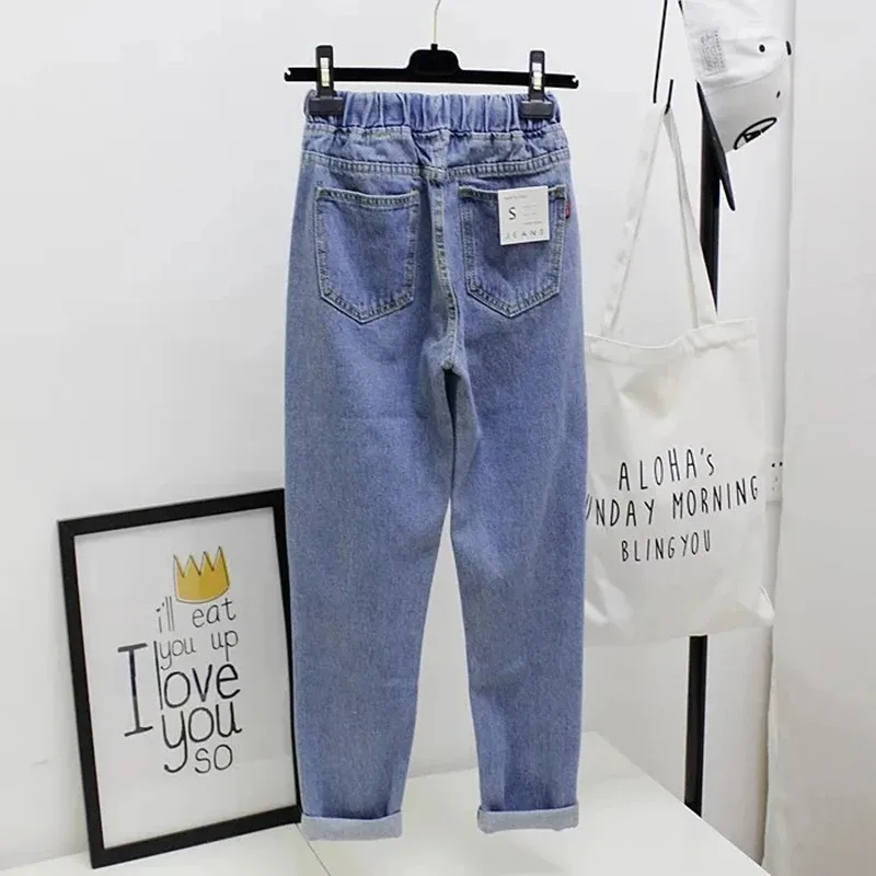 2024 Lace Up Korean Pantalones Straight Vaqueros High Waist Ankle-length Harem Jeans Women New Vintage Casual Baggy Denim Pants