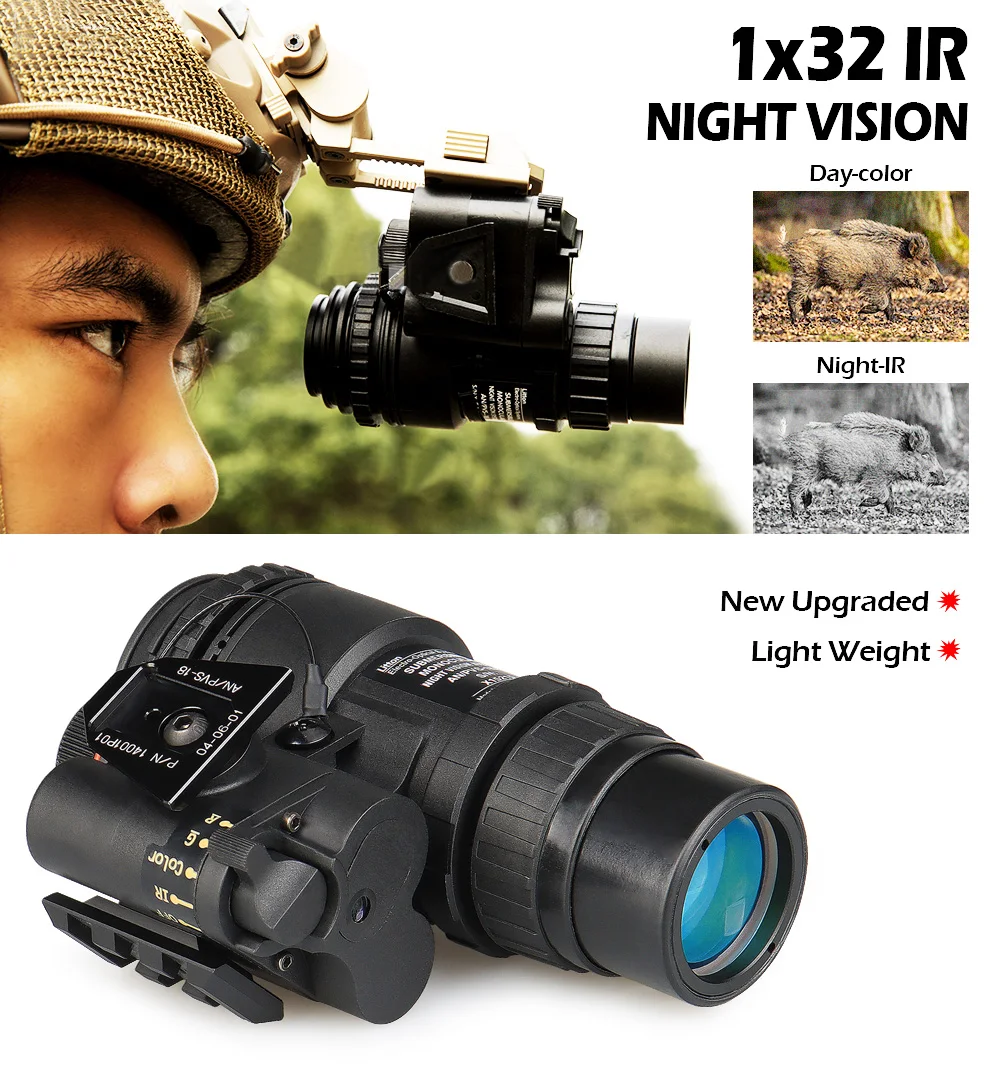 1X32 Infrared Digital Night Vision Goggles NVG Scope Monocular PVS-18 Head Mounted Helmet Hunting Trail IR Camera NV monocular