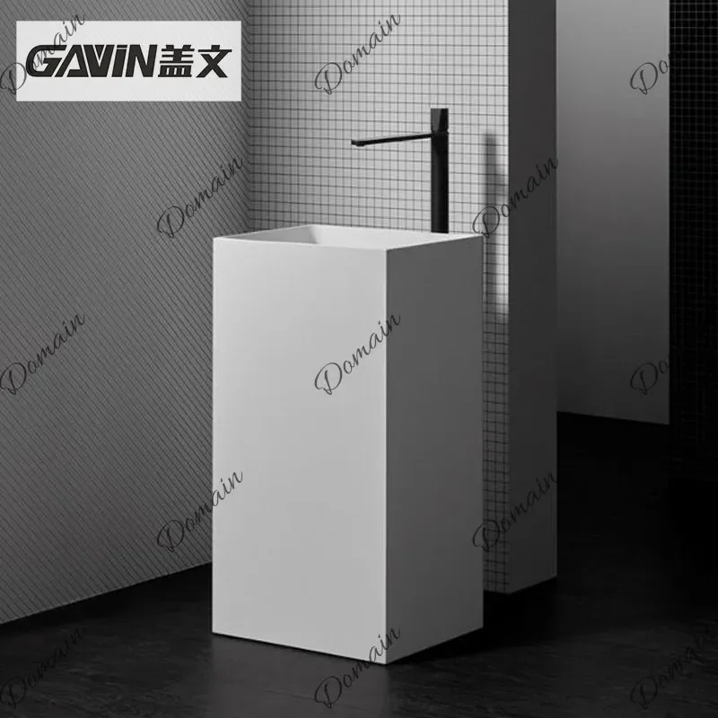 BJ Integral Solid Surface Square Pedestal Basin Mini Vanity Sink For Bathroom Balcony Floor-Standing Washbasin