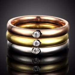 Anillos de boda de acero inoxidable 316L para mujer, sortija de compromiso de titanio y cristal, Color dorado, Simple