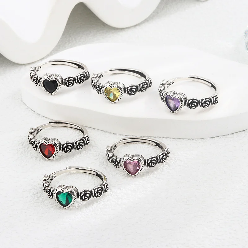 New 925 Sterling Rings for Women Fashion Geometric Handmade Irregular Red Green Yellow Stone Ring Party Christmas Gift