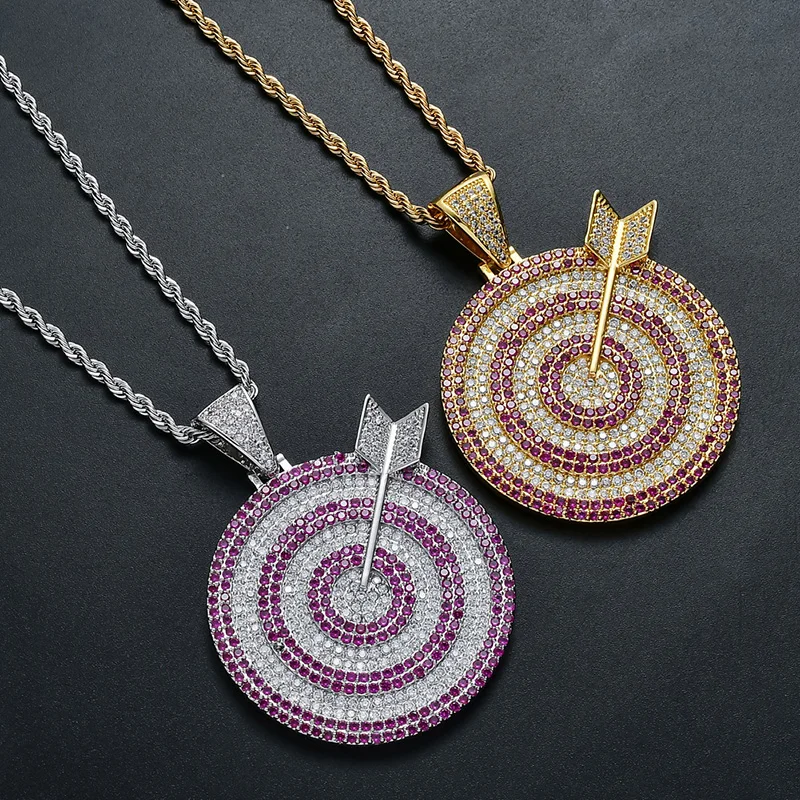 Хип-хоп AAA кубический цирконий с покрытием Bling Iced Out дартс мишень круглые подвески ожерелье для мужчин рэпер ювелирные изделия цвета: золото, серебро