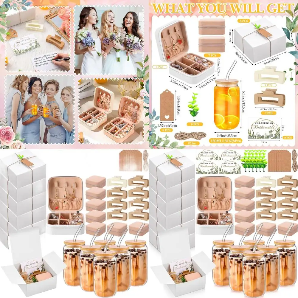 

Подарочный набор для подружки невесты из 8 предметов со стеклом 15 унций, коробкой, зажимами и пригласительным картой розового цвета