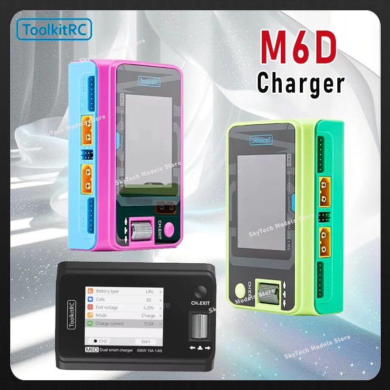 

ToolkitRC M6D 500W 15A DC Dual Channel Smart Charger Discharger For 1-6S LiPo LiHV LiFe Lilon Battery FPV Drone