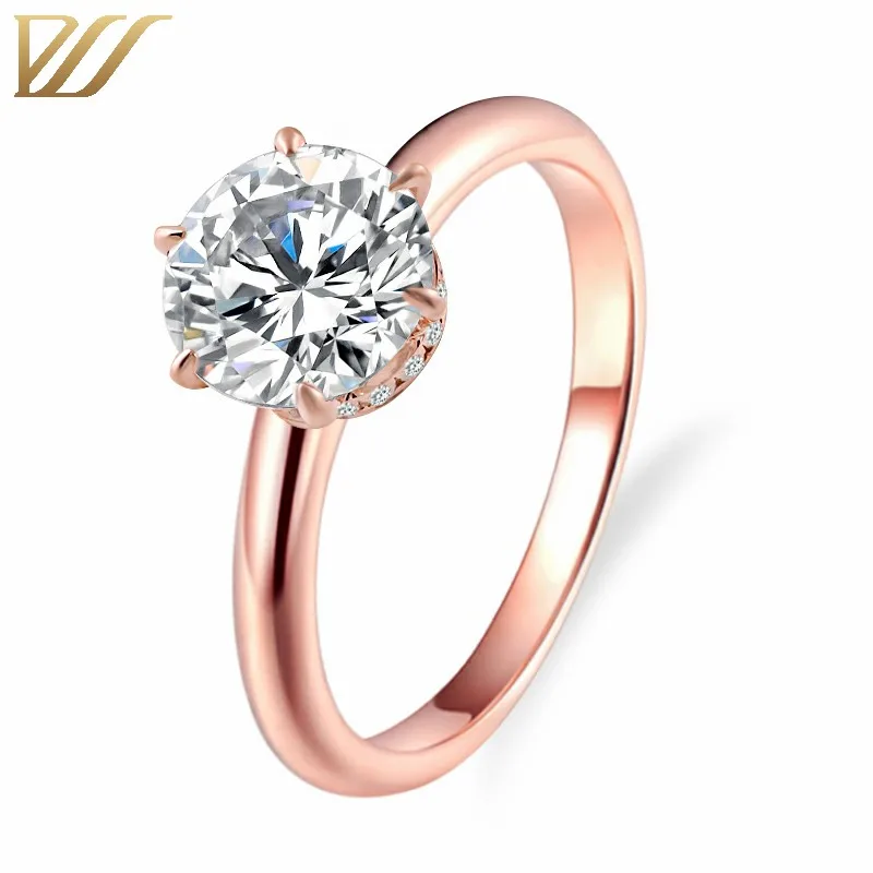 Provence 10K/14K/18K Moissanite Anniversary Rings for Women 2 CT Round Cut D Color VVS1 Brilliant Cut Hypoallergenic Jewelry