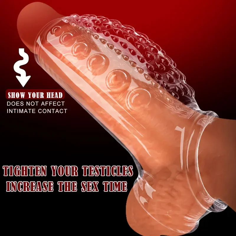 Reusable Penis magnify Cock Rings Delay Ejaculation Penis Condoms Dick Sleeve Silicone Glans Cover Enlargement Sex Toys For Men