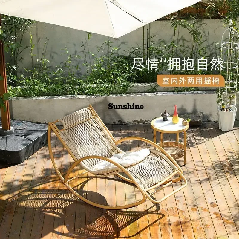 Balcony leisure rocking  waterproof sunscreen courtyard recliner rattan lunch break lazy chair elderly reclinerY