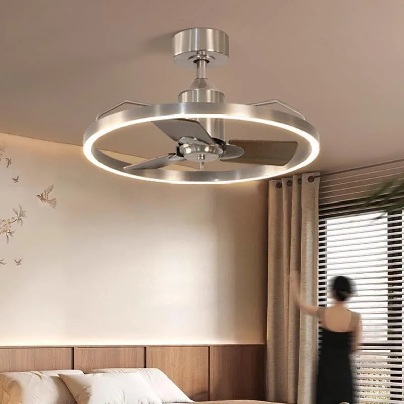 Modern LED ring embedded ceiling fan light with silent DC adjustable brightness suitable for bedrooms and living rooms
