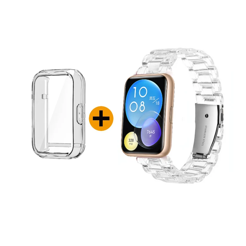 2 IN 1 Protector Case + Transparent Resin Strap For Huawei Watch Fit 2 3 / Fit New / Fit2 / Fit3