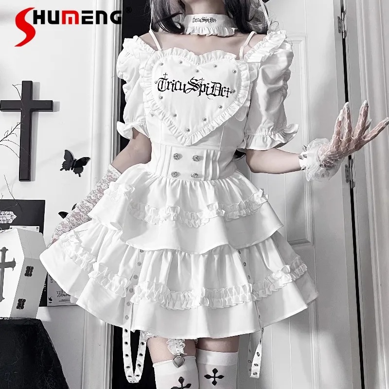 

Japanese Rojita Style Original Print Subculture Gothic Dark Black Slim Fit Short Sleeves Dress Summer 2026 Mine Series Dresses