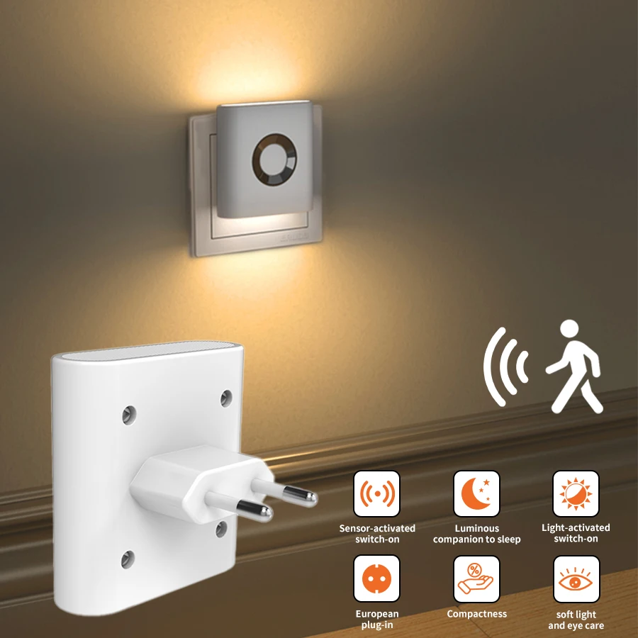 

220V EU Plug Wall Lamp Motion Sensor LED Night Light Up and Down Luminous Warm White 3000K Hallway Stairs Bedroom Ambient Decor