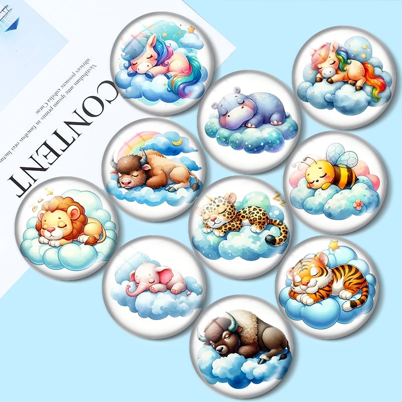 Sleeping cloud animals  12/18/20/25mm glass cabochon  bracelet pendant rings for jewelry demo earrings back Making findings