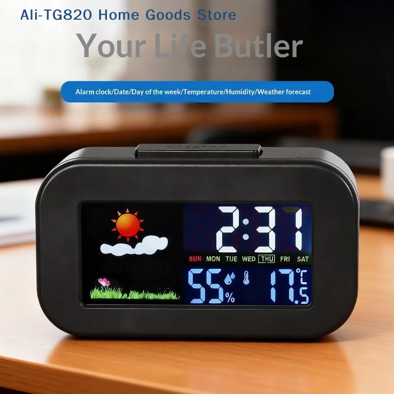 [TG820]Weather Station Clock With Color Display - Temp & Humidity Monitor Backlit For Kids & Teens Perfect For Bedroom/Dorm Desk