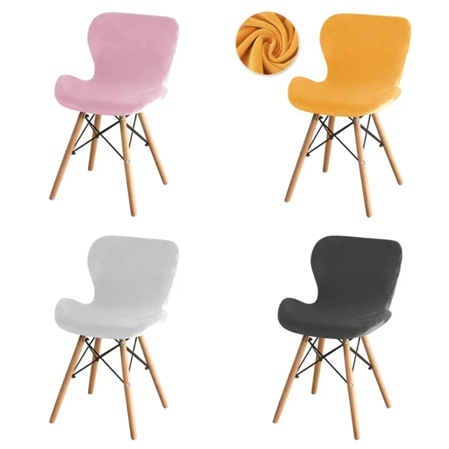 Elasticity Modern Velvet Chair Cover - Soft Curved Dining Seat Covers in Solid Colors - Set of 1/2/4/6pcs - Stylish Stool Slipco